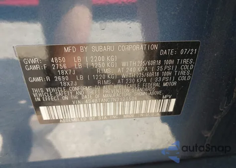 2022 Subaru Outback Limited z USA, uszkodzony, nr VIN 4S4BTANC7N3121506